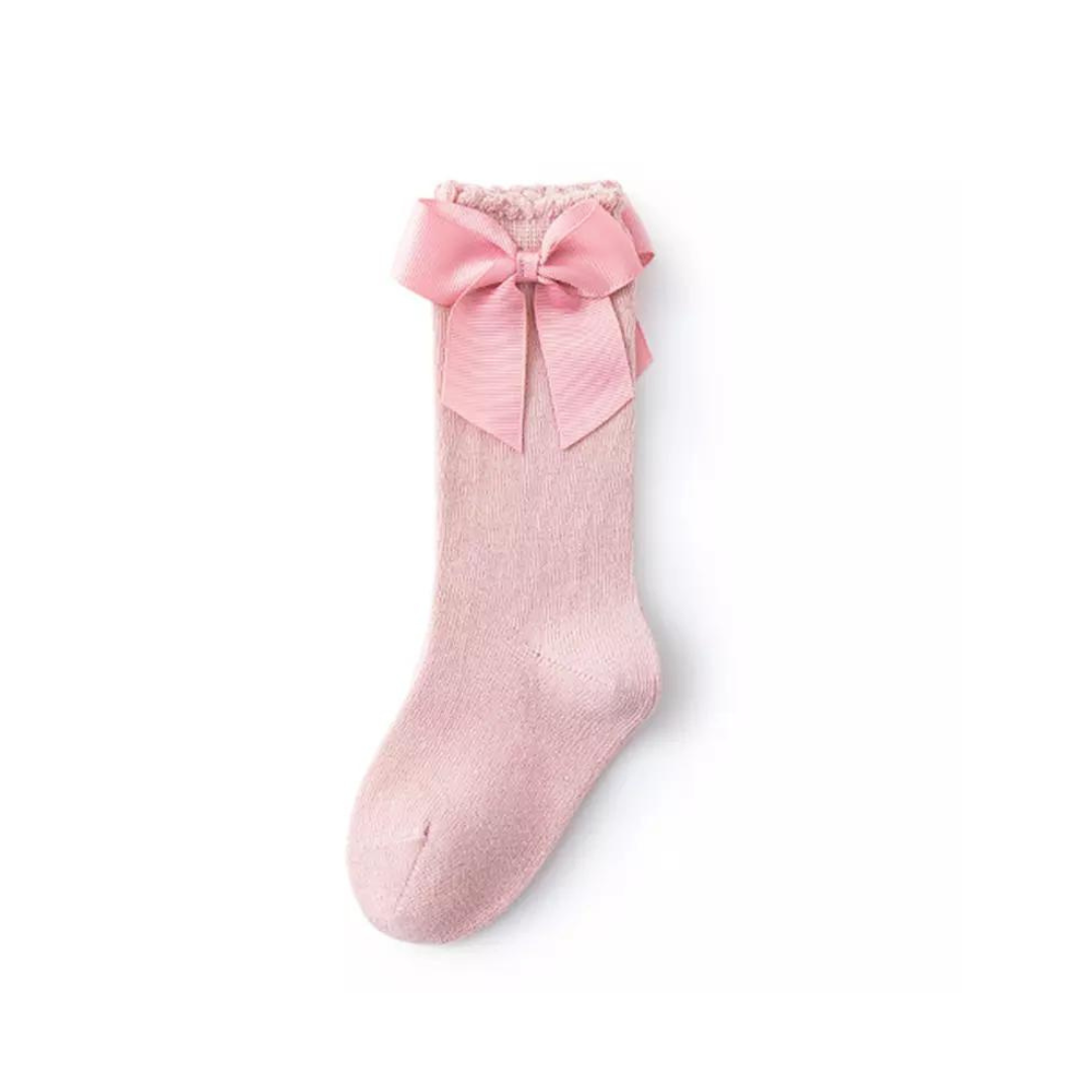 Bow Happy Knee Socks | Light Pink
