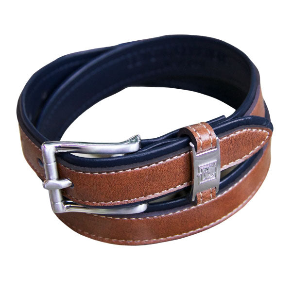 Boys Double Leather Belt | Navy / Light Brown
