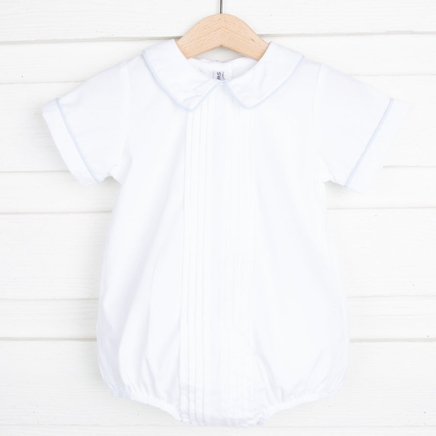 White Pleated Bubble with Blue Trim