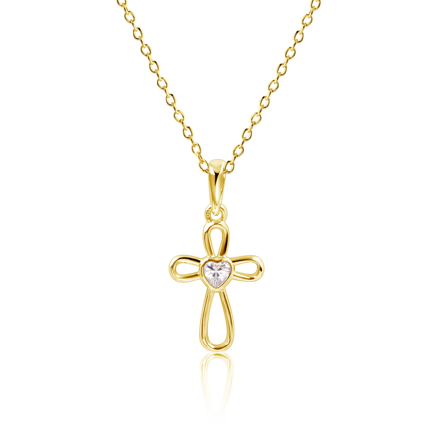Girls 14K Gold-Plated Cross Heart Necklace