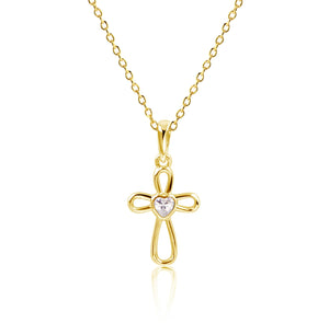 Girls 14K Gold-Plated Cross Heart Necklace