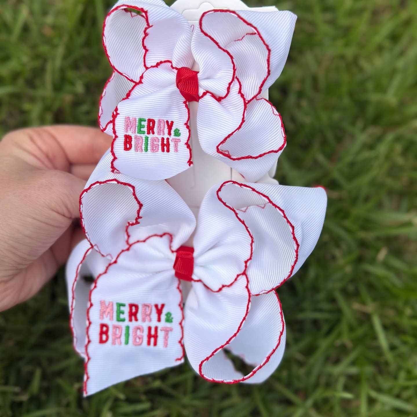 Merry and Bright Moonstitch Grosgrain Hair Bow