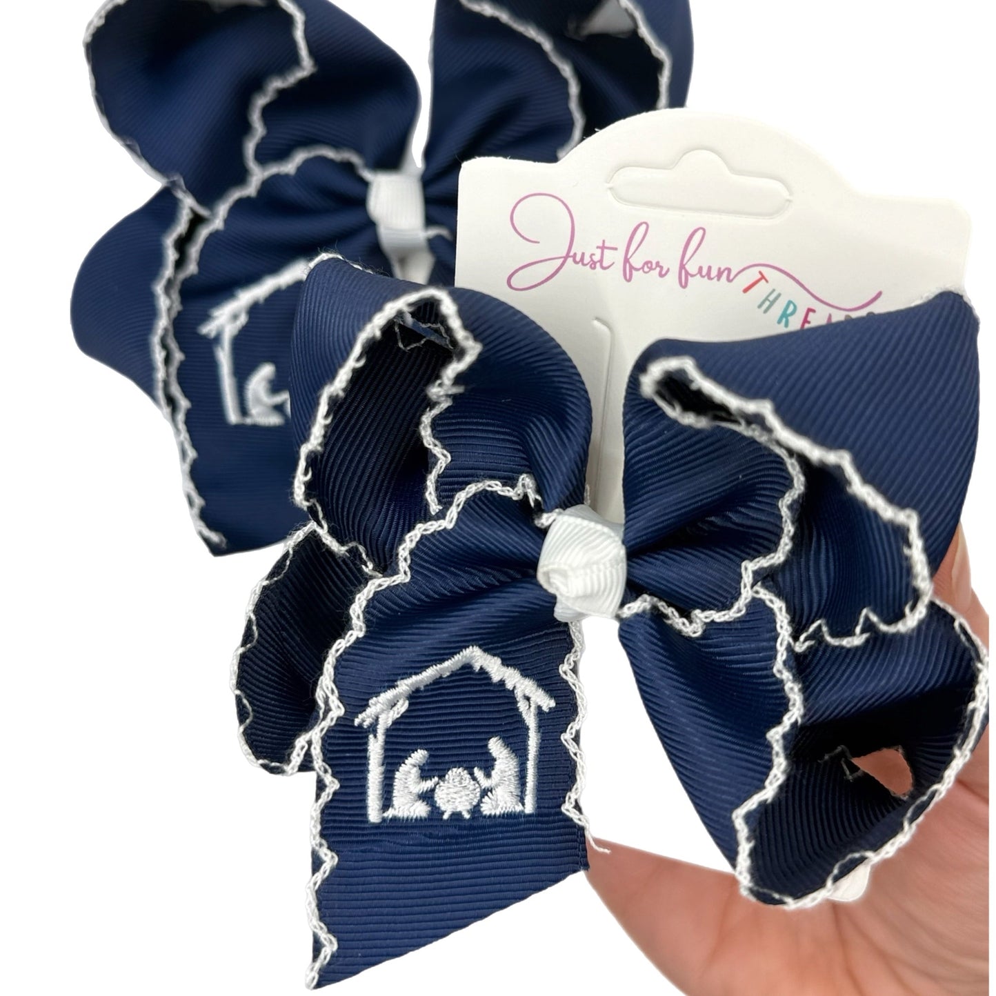 Navy Nativity Scene Moonstitch Grosgrain Hair Bow