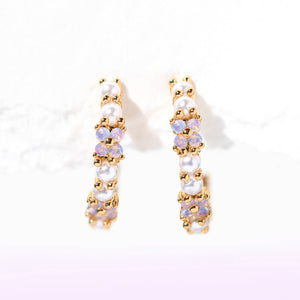 Orchid Gem Pearl Hoop Earrings | 18k Gold Plated