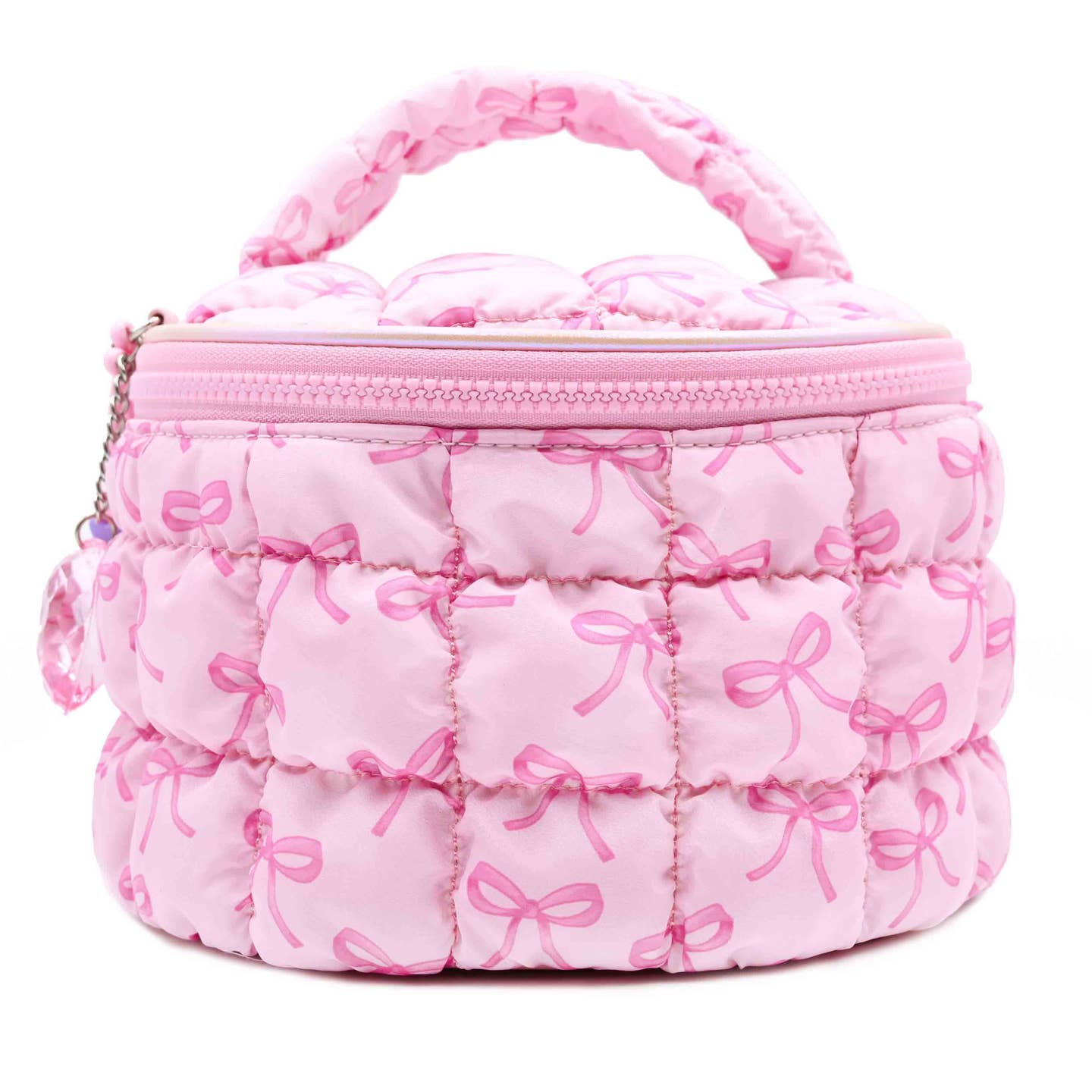 Bow Print Quilted Scrunchies Round Glam Bag