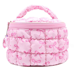 Bow Print Quilted Scrunchies Round Glam Bag