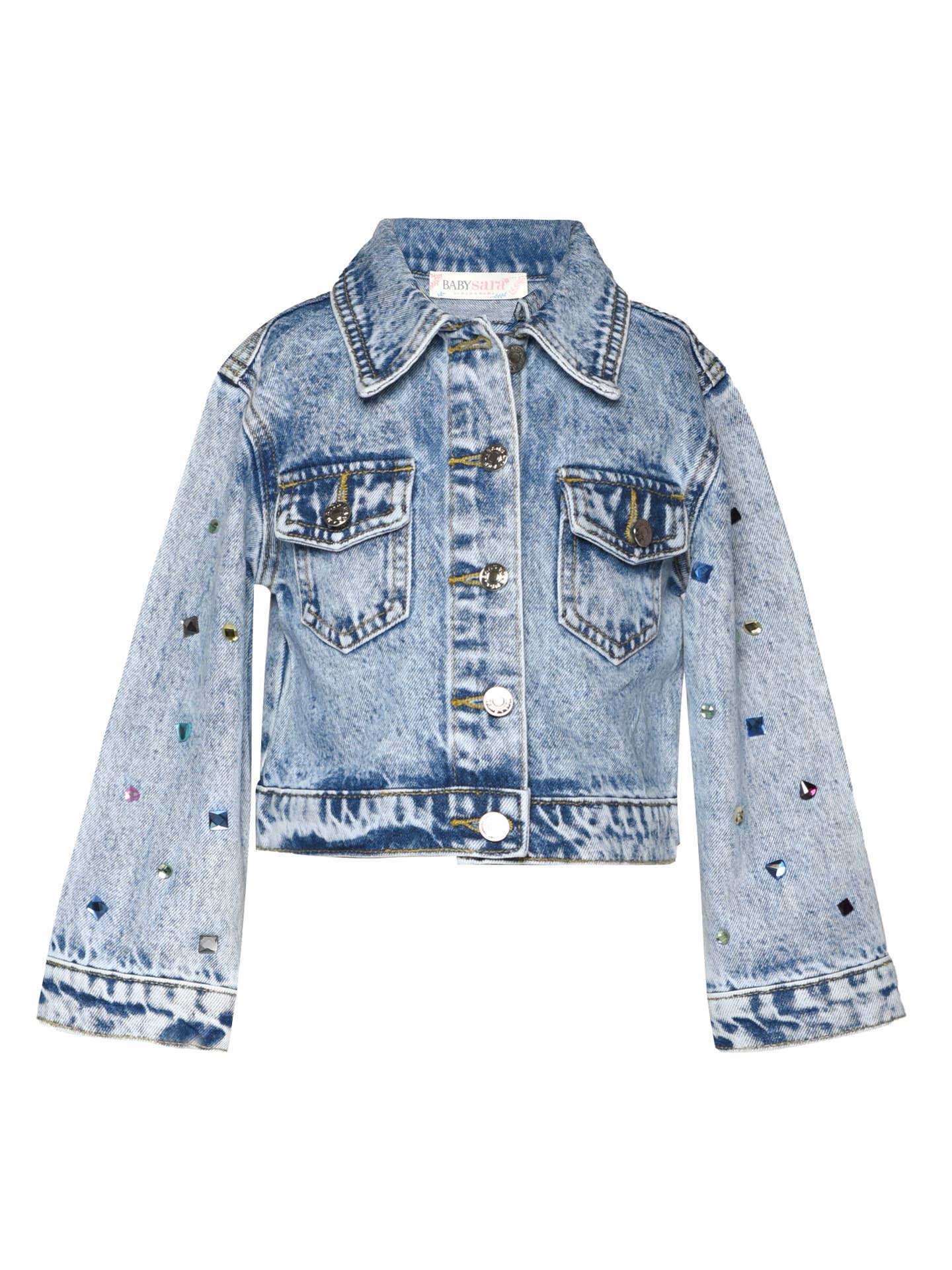 Acid Wash Denim Jacket with Rhinestones