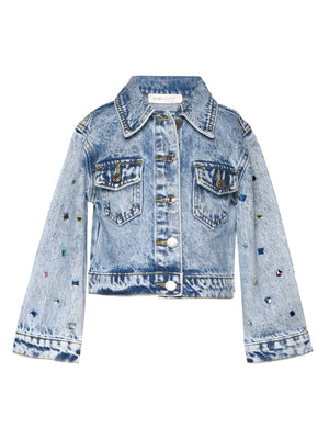 Acid Wash Denim Jacket with Rhinestones