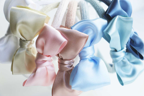Chic Knit Headband with Satin Bow | White - Threadfare