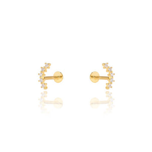 CZ Diamond Curved Line Screw Flat Back Earrings | 14k Gold