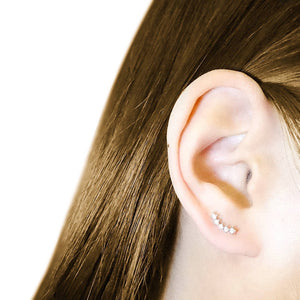 CZ Diamond Curved Line Screw Flat Back Earrings | 14k Gold