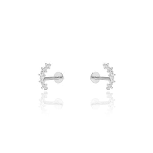CZ Diamond Curved Line Screw Flat Back Earrings | Sterling Silver