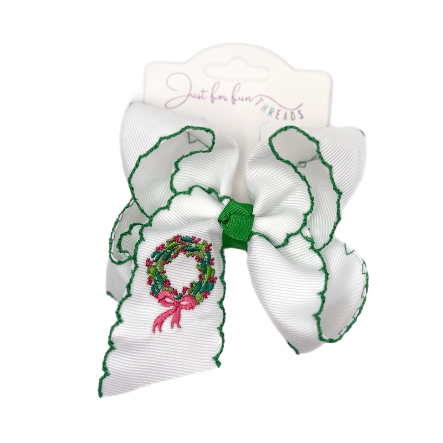 Christmas Wreath Moonstitch Grosgrain Hair Bow