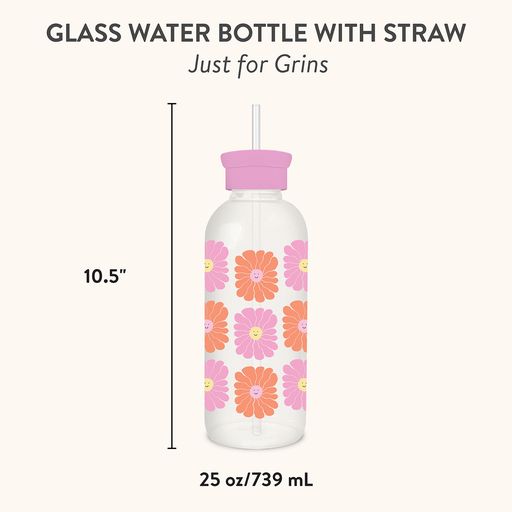 Just For Grins | Glass Water Bottle with Straw