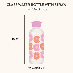 Just For Grins | Glass Water Bottle with Straw