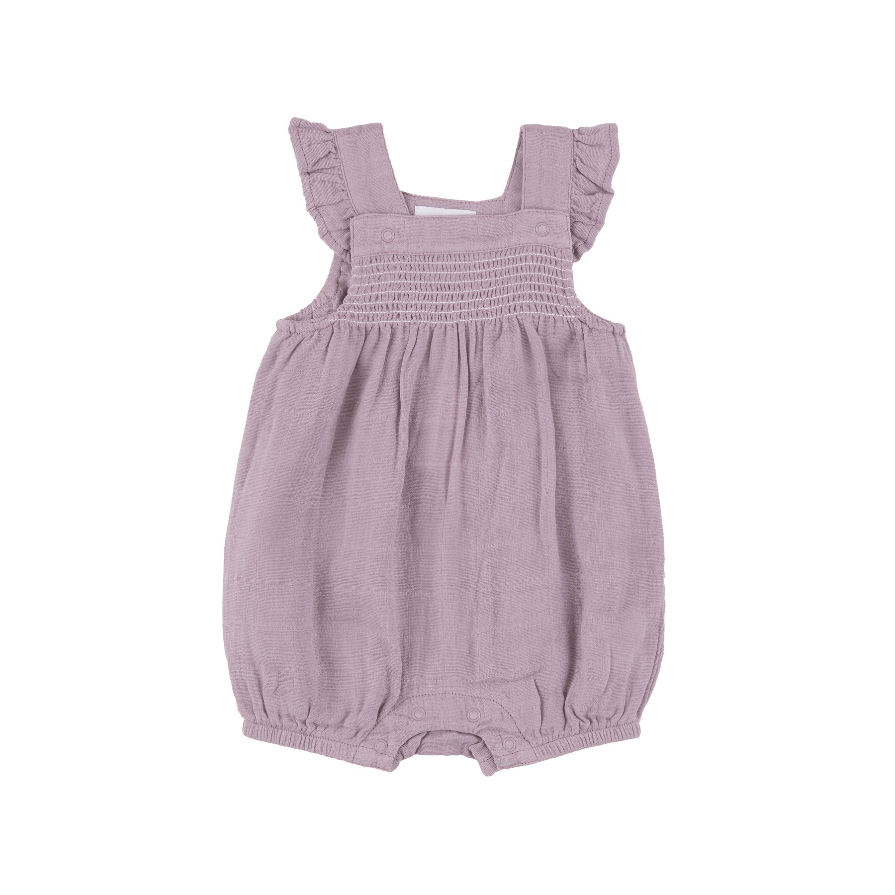 Dusty Lavender Muslin Smocked Front Overall Shortie