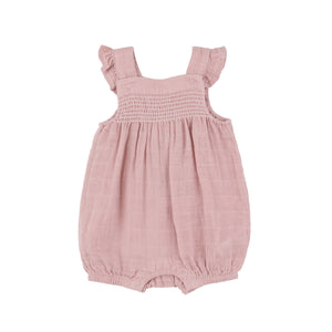 Dusty Pink Muslin Smocked Front Overall Shortie