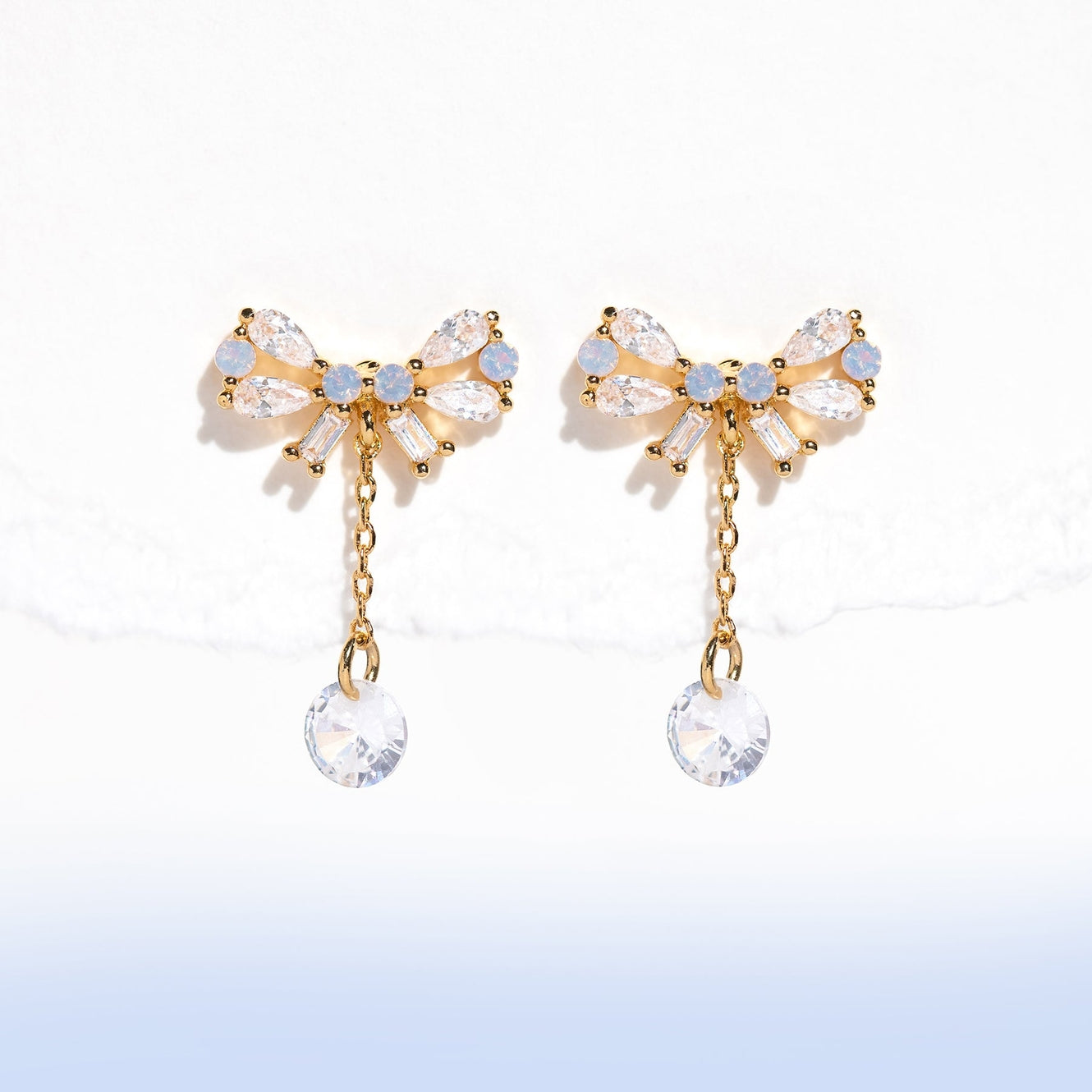 Mini Bow Dew Drop Earrings | 18k Gold Plated