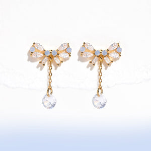 Mini Bow Dew Drop Earrings | 18k Gold Plated
