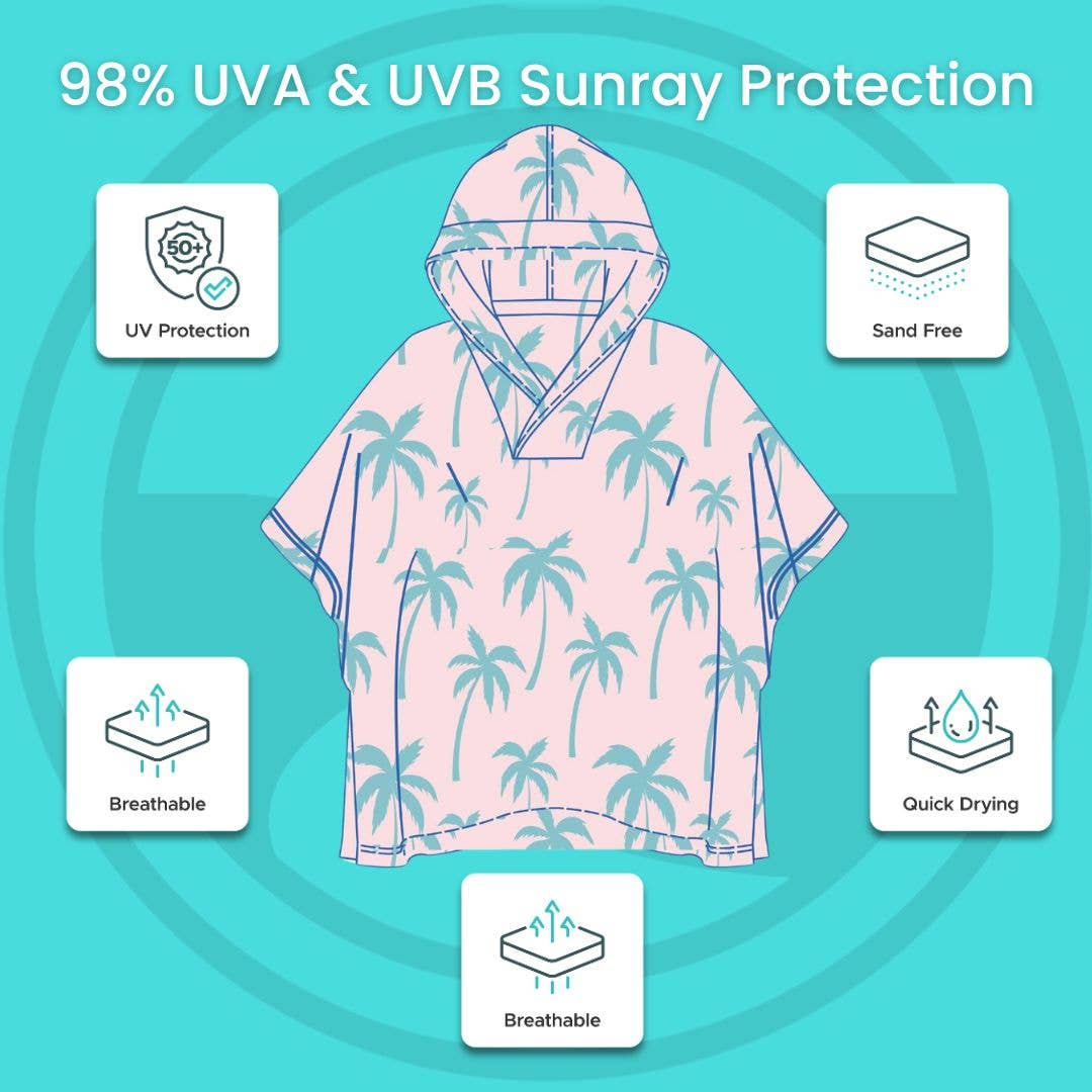 Kids Hooded UPF 50+ Poncho | Coral Palm Trees