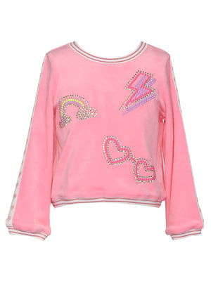 Long Sleeve Velour Top with Rhinestones
