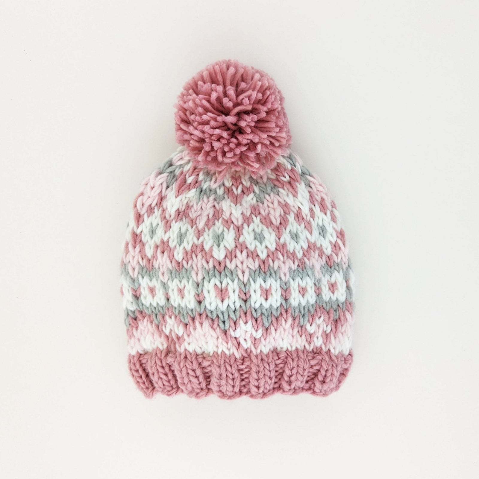Fairisle Rosy Knit Beanie Hat