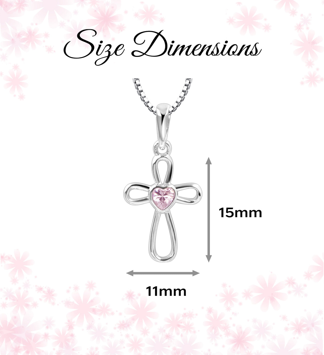 Girls Sterling Silver Pink Heart Cross Necklace