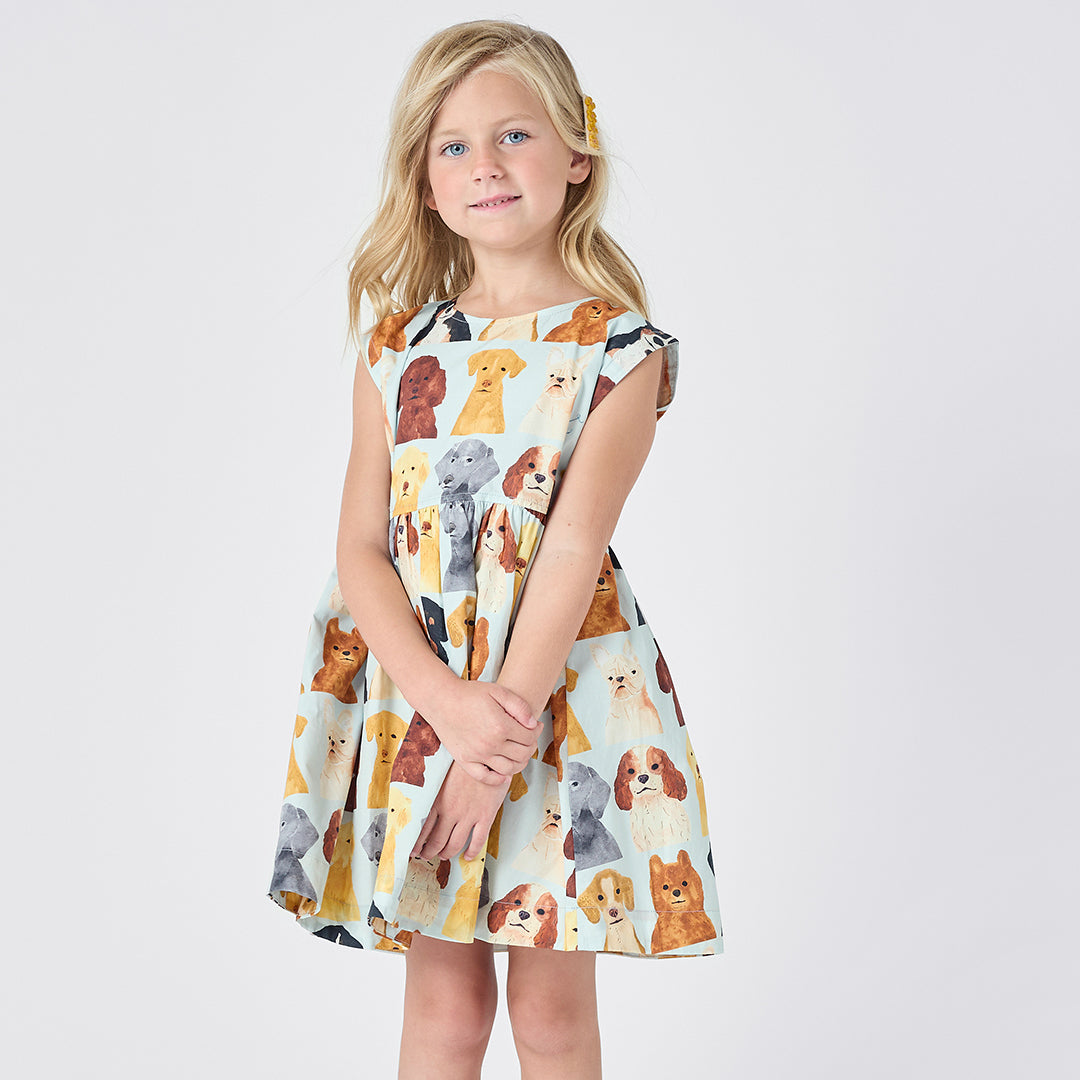 Adaline Dress | Light Blue Watercolor Dogs