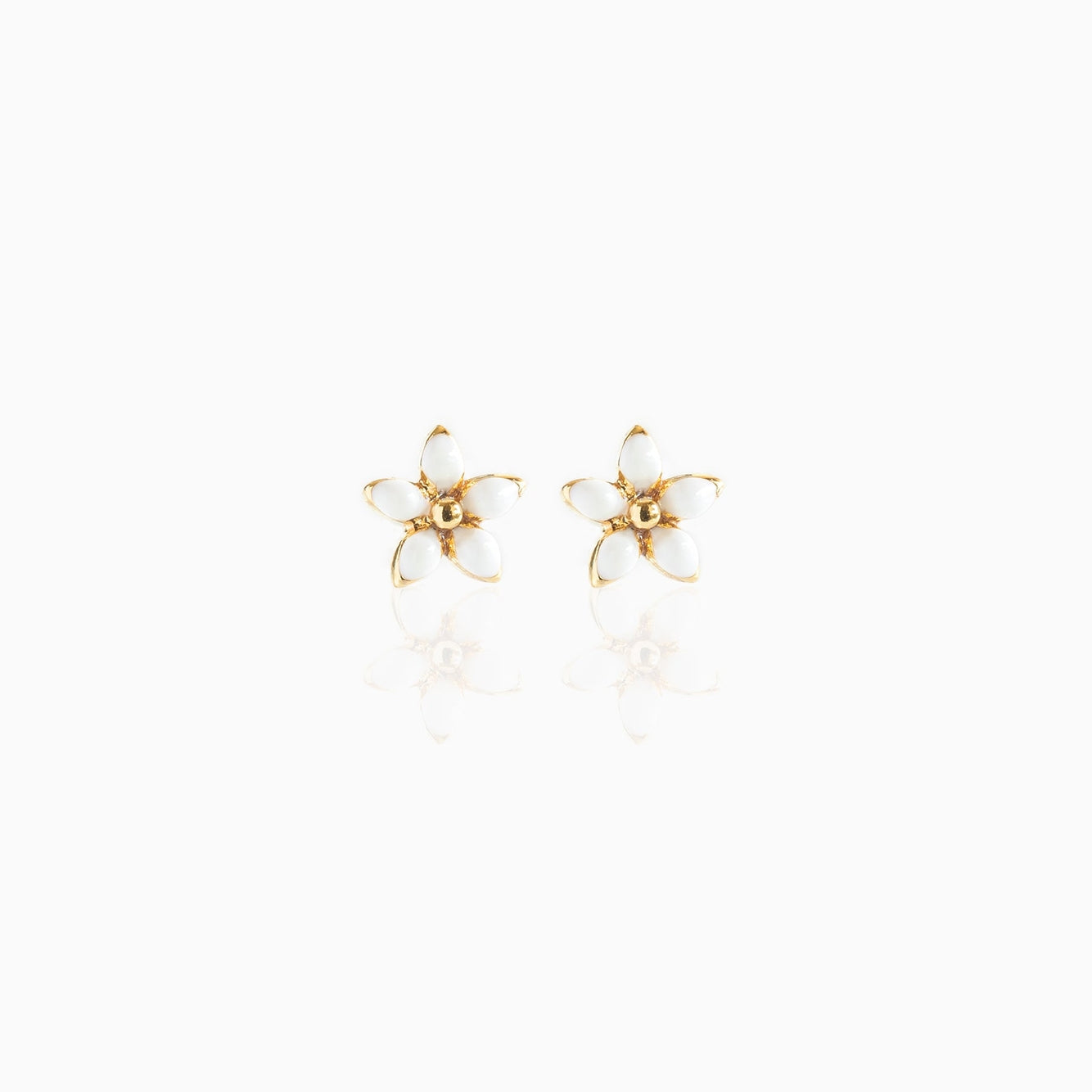 White Enamel Flower Studs Stud Earrings | Gold