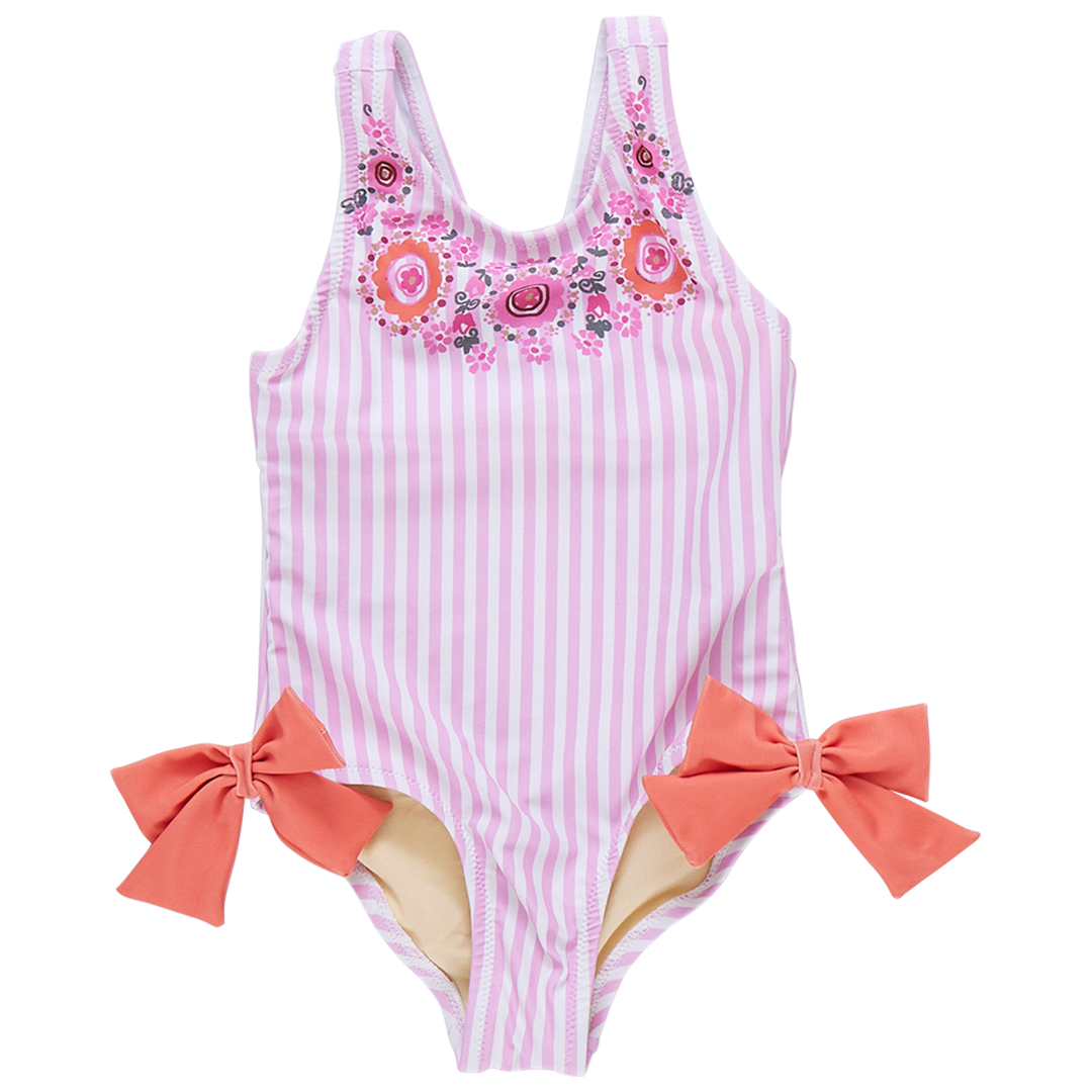Sutton Swimsuit | Pink Faux Embroidery Stripe