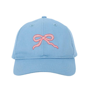 Kids Needlepoint Embroidered Ball Cap | Pink Bow on Baby Blue