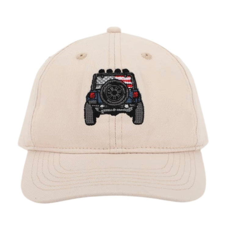 Kids Needlepoint Embroidered Ball Cap | Jeep on Cream