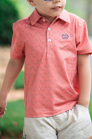 Short Sleeve Pro Performance Polo | Deer Antler Print on Orange
