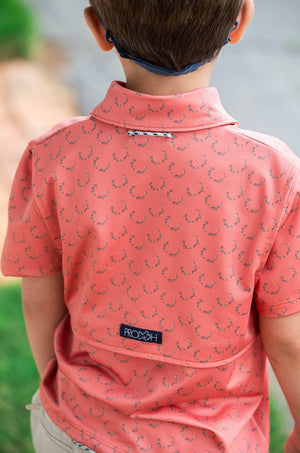 Short Sleeve Pro Performance Polo | Deer Antler Print on Orange