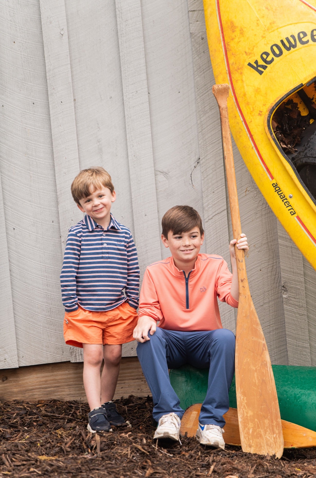 Long Sleeve Too Cool for School Cotton Polo | Dark Denim Faded Orange Stripe