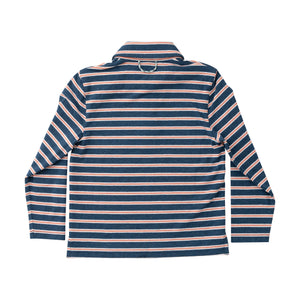 Long Sleeve Too Cool for School Cotton Polo | Dark Denim Faded Orange Stripe