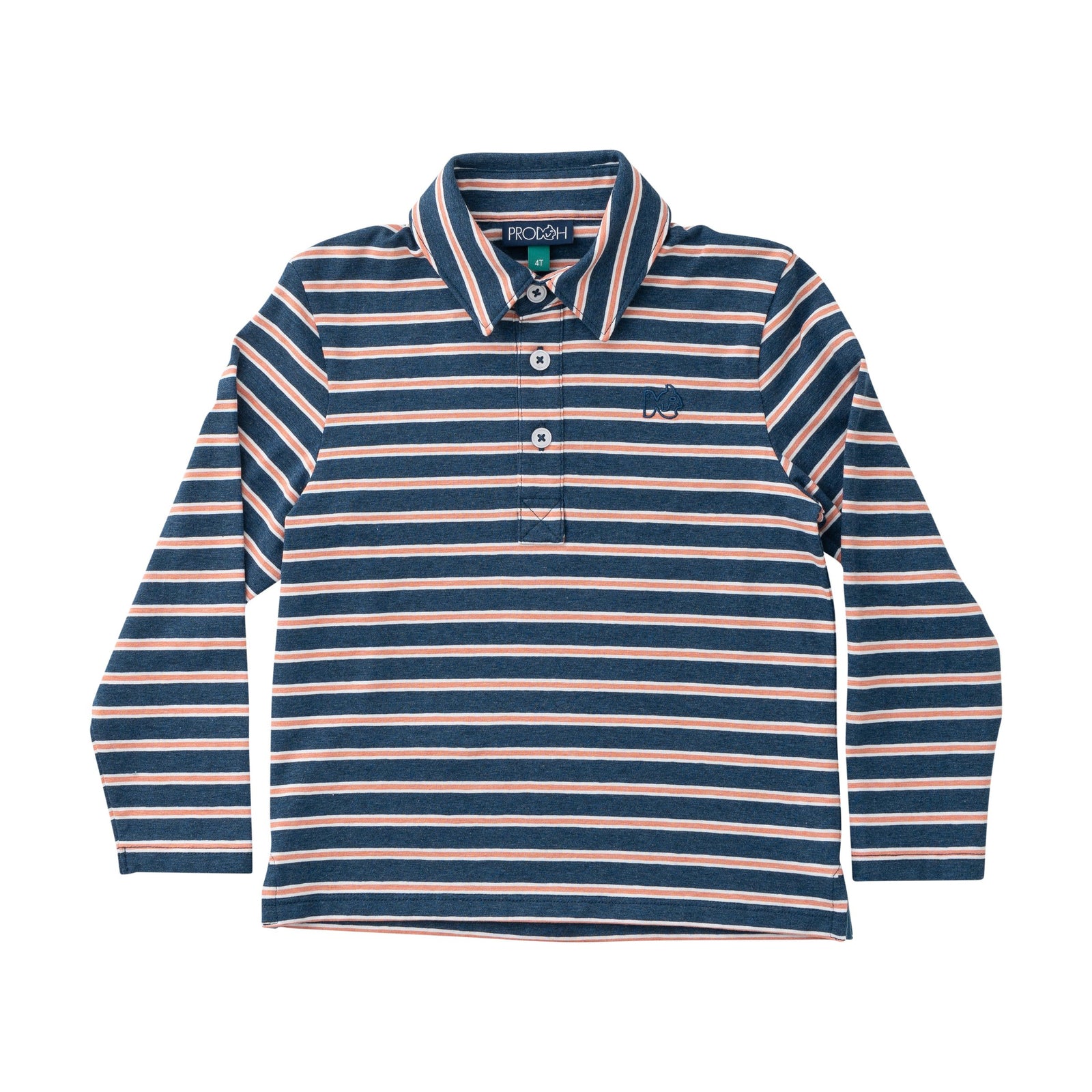 Long Sleeve Too Cool for School Cotton Polo | Dark Denim Faded Orange Stripe