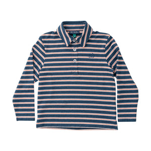 Long Sleeve Too Cool for School Cotton Polo | Dark Denim Faded Orange Stripe