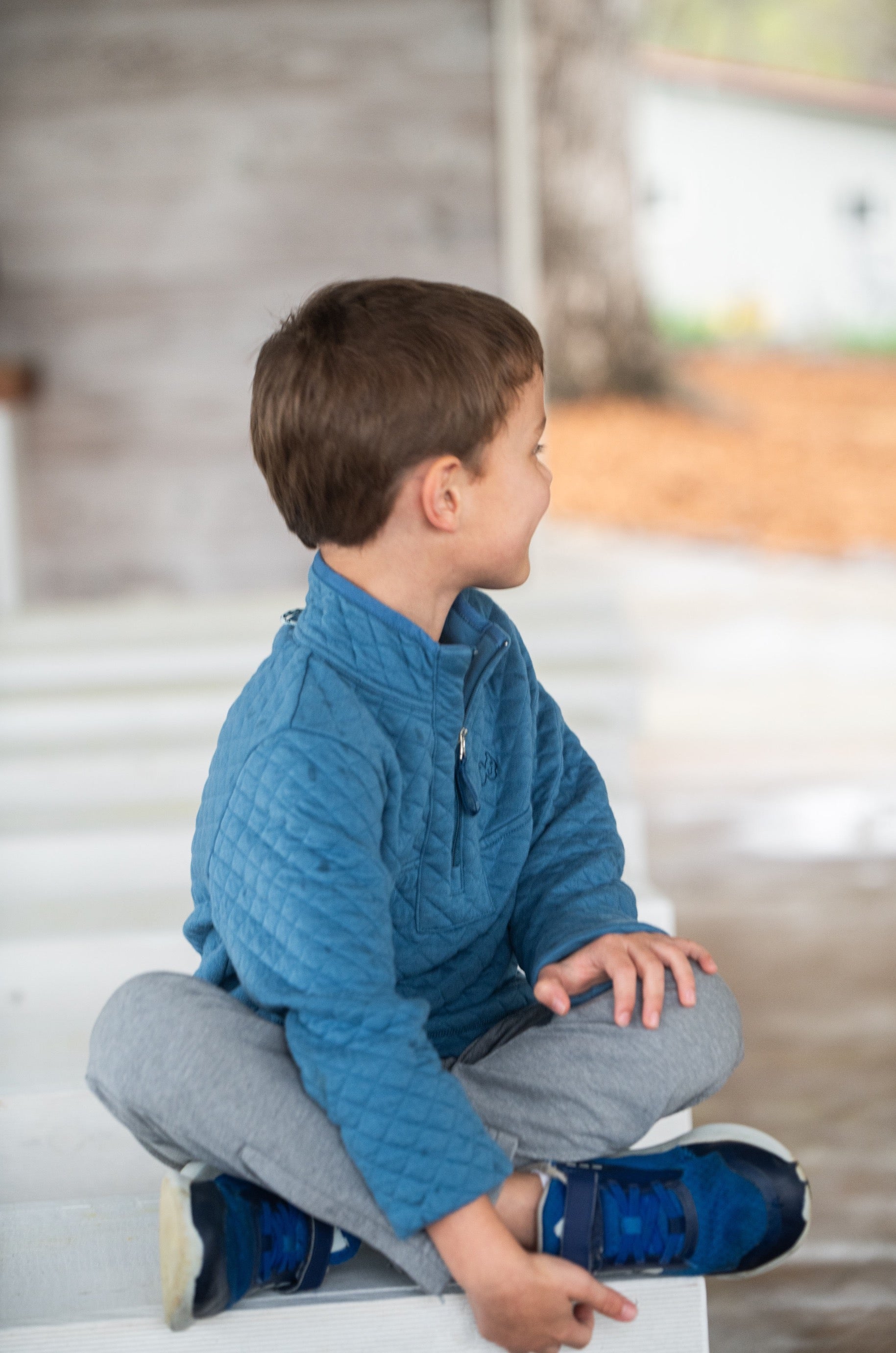 Quilted Zip Pullover | Copen Blue