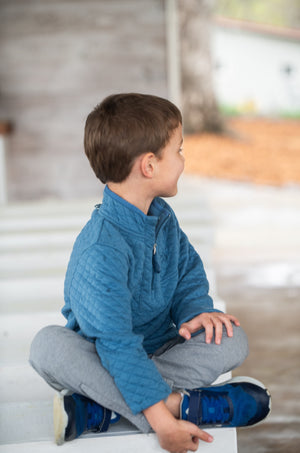 Quilted Zip Pullover | Copen Blue