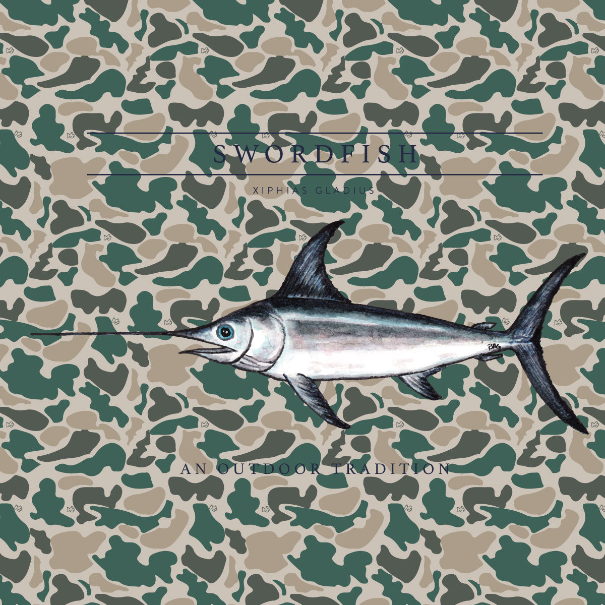 Pro Performance Hoodie T-shirt | Break Point Camo with Swordfish