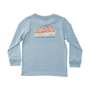 Long Sleeve Blue Gray Cotton T-shirt | Pumpkin Harvest Fall Festival