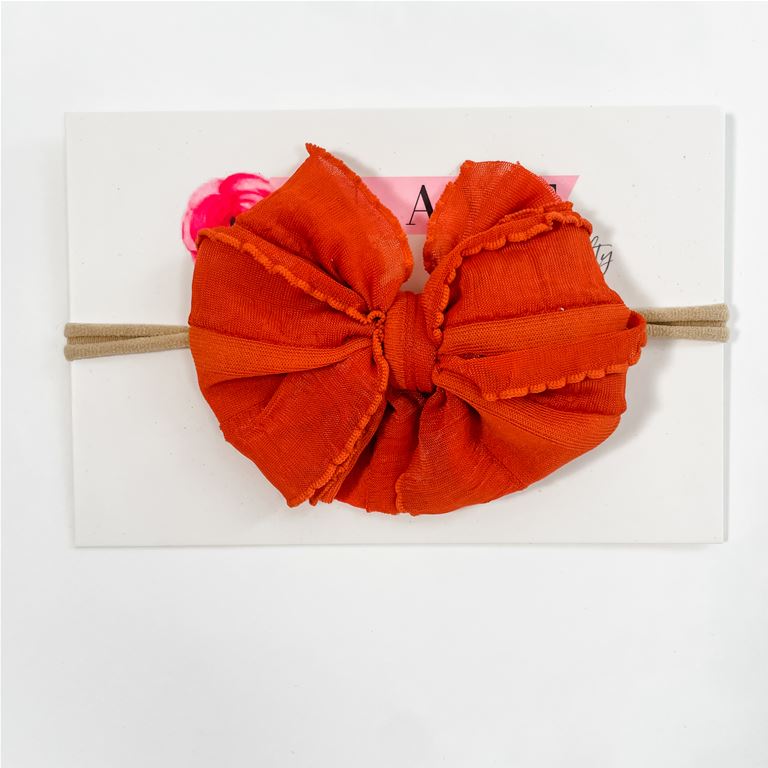 Mini Ruffled Bow on Nylon Headband | Burnt Orange