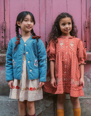 Lali Kids Clothing | Girls Tulip Embroidered Dress in Cypress