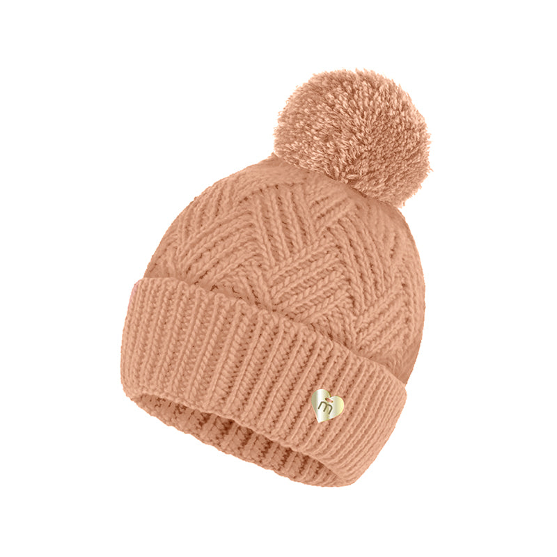 Girls Knit Pom Pom Hat | Heathered Nude