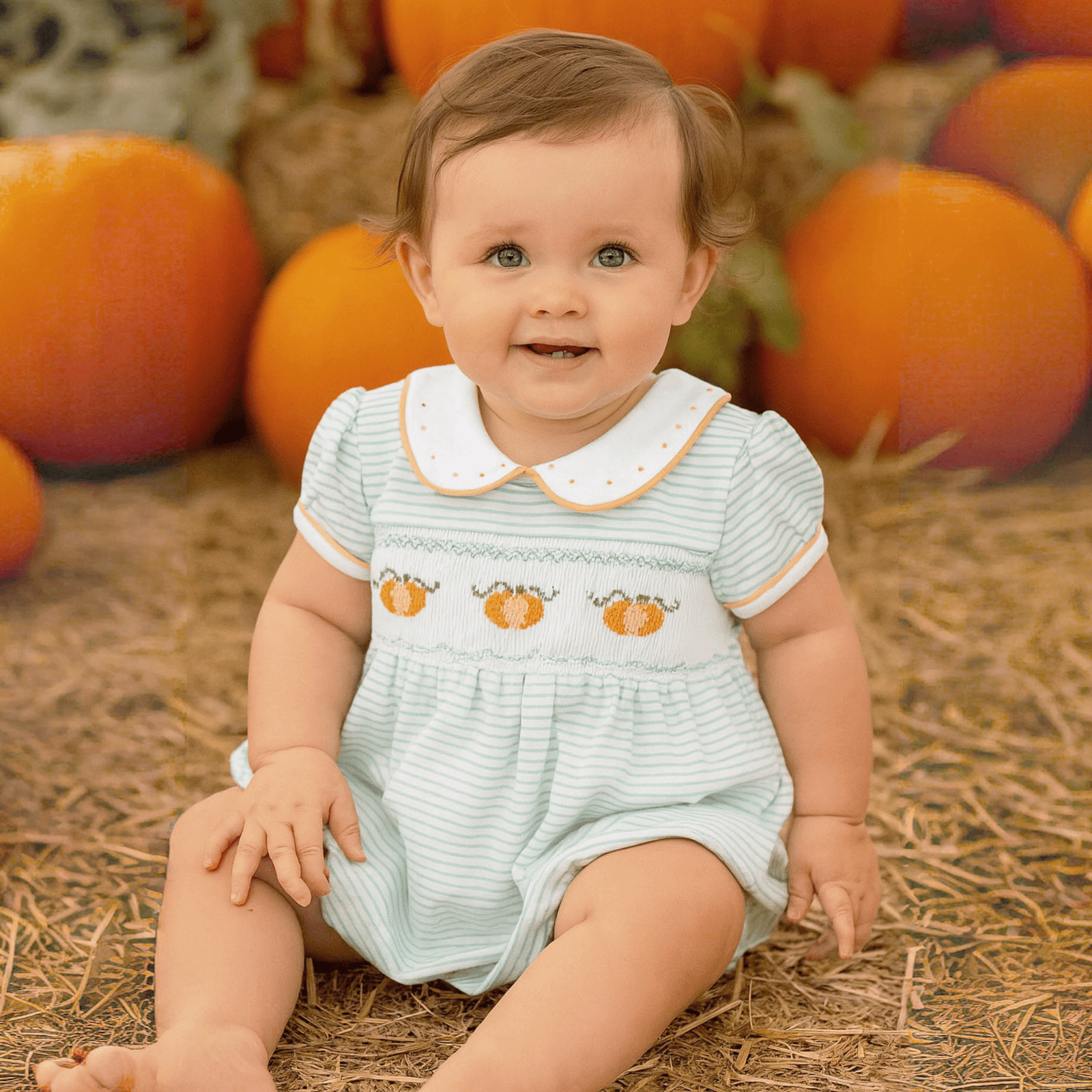 Lil' Pumpkin Classics Smocked Short Sleeve Girl Bubble