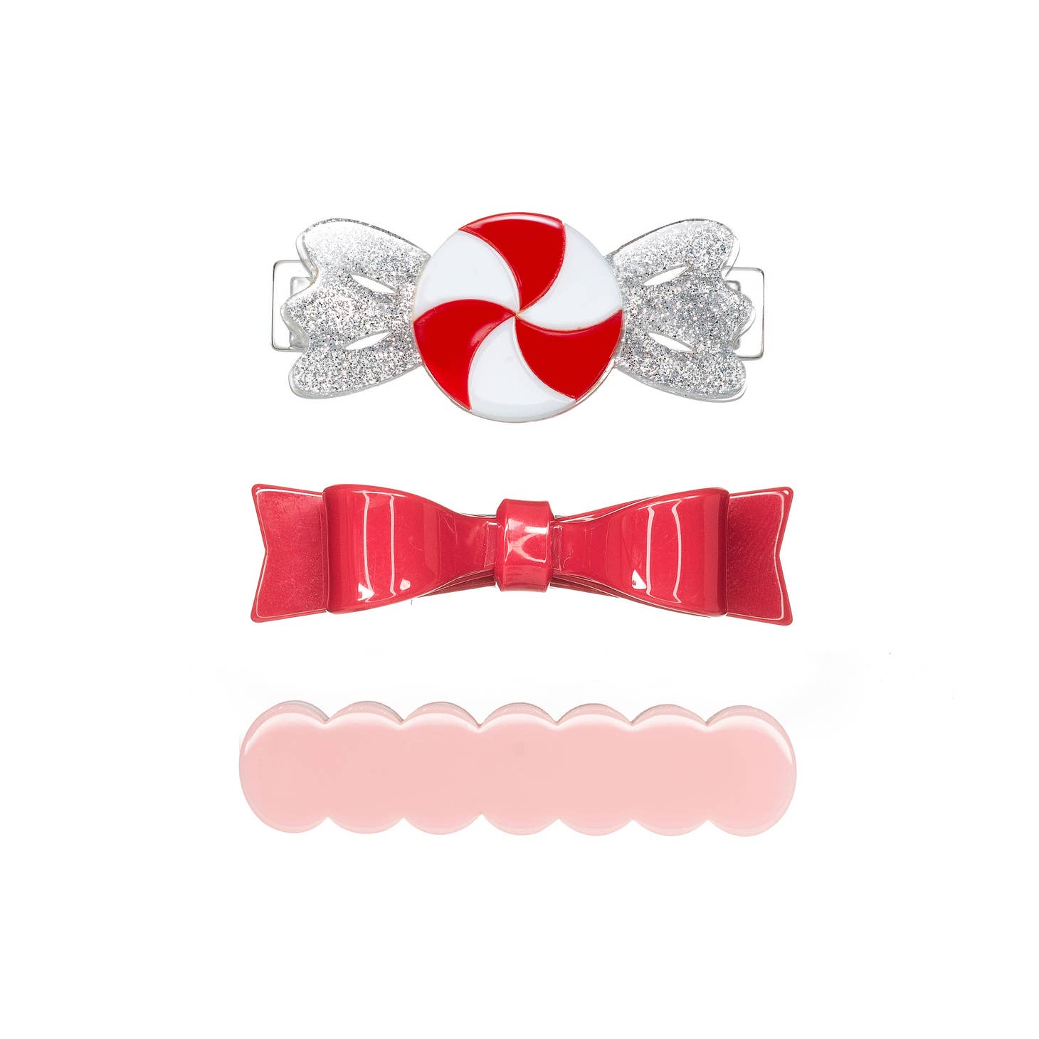 Candy Twist Red White & Bowtie Alligator Acrylic Clips | Set of 3