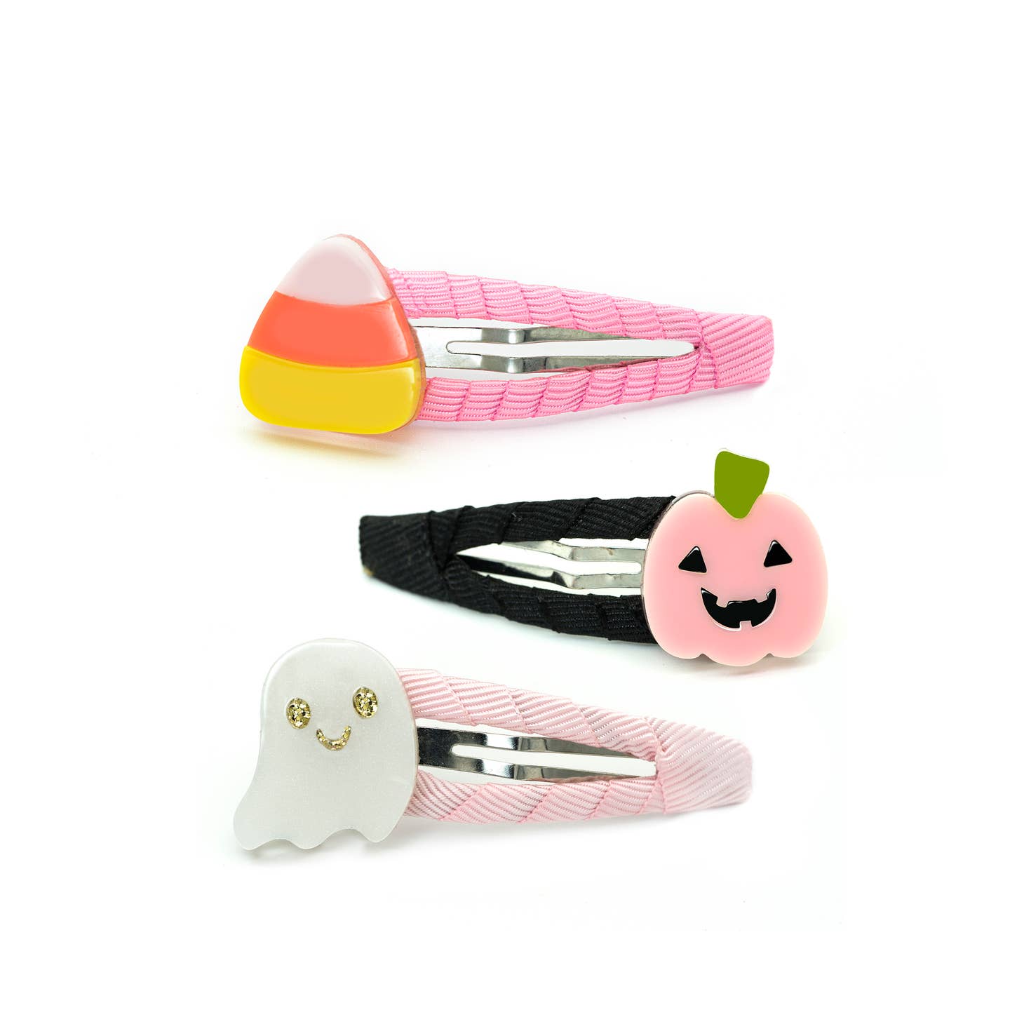 Ghost Pumpkin Candy Acrylic Covered Snap Clips | Set of 3