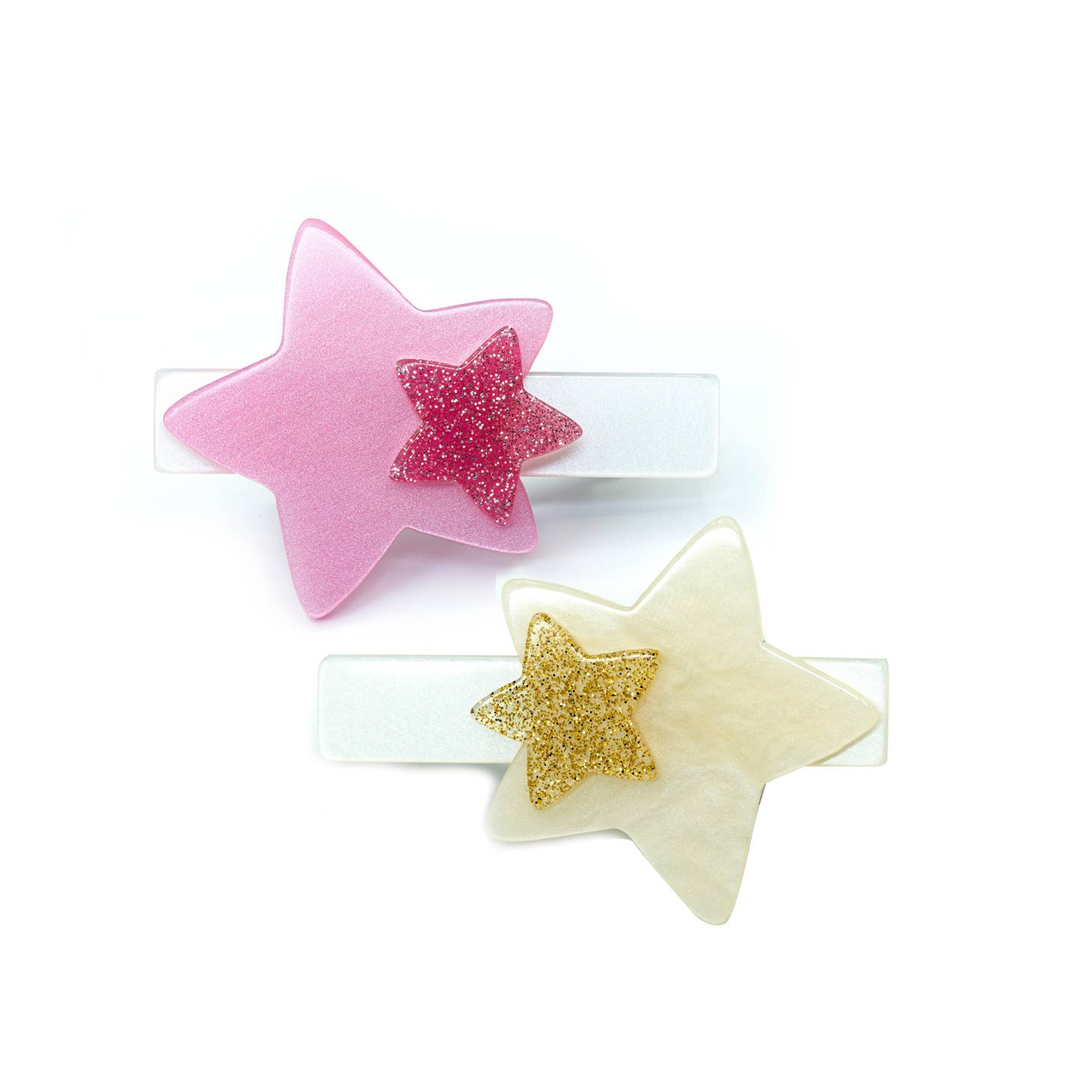Stars Double Satin Pink Gold Alligator Acrylic Clips | Set of 2