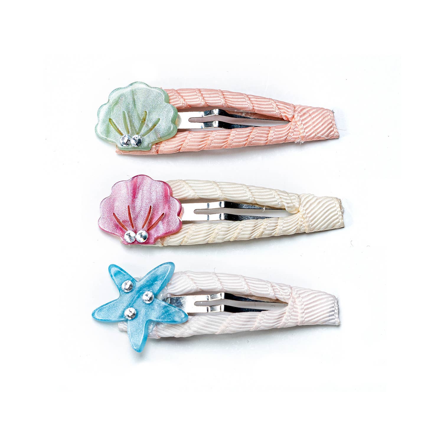 Seashells Pearlized Acrylic Covered Snap Clips | Set of 3
